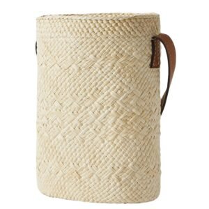 PAULAS IBIZA SQUARE POCKET LEATHER TRIMMED RAFFIA BUCKET BAG