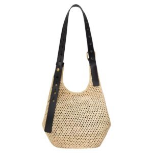 X PAULAS IBIZA SMALL RAFFIA PUNCH HOLE HOBO BAG