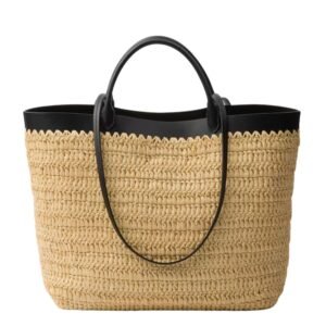 MEDIUM CROCHET AND LEATHER TOTE BAG