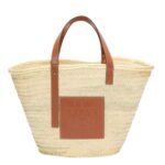LARGE BASKET BAG IN PALM LEAF AND CALFSKIN