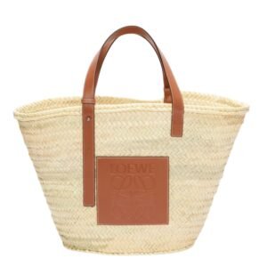 LARGE BASKET BAG IN PALM LEAF AND CALFSKIN
