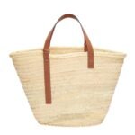 LARGE BASKET BAG IN PALM LEAF AND CALFSKIN
