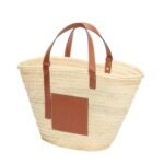 LARGE BASKET BAG IN PALM LEAF AND CALFSKIN
