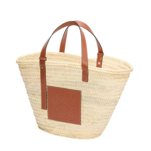 LARGE BASKET BAG IN PALM LEAF AND CALFSKIN