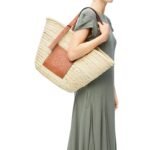 LARGE BASKET BAG IN PALM LEAF AND CALFSKIN