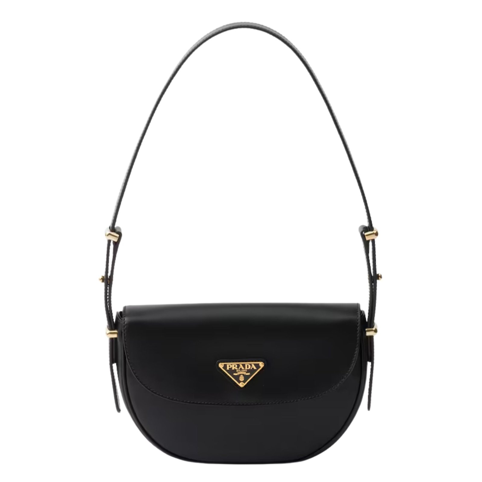 PRADA ARQUE LEATHER SHOULDER BAG WITH FLAP