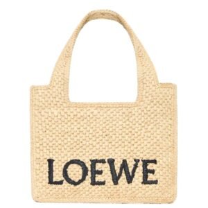 MINI LOEWE FONT TOTE IN RAFFIA
