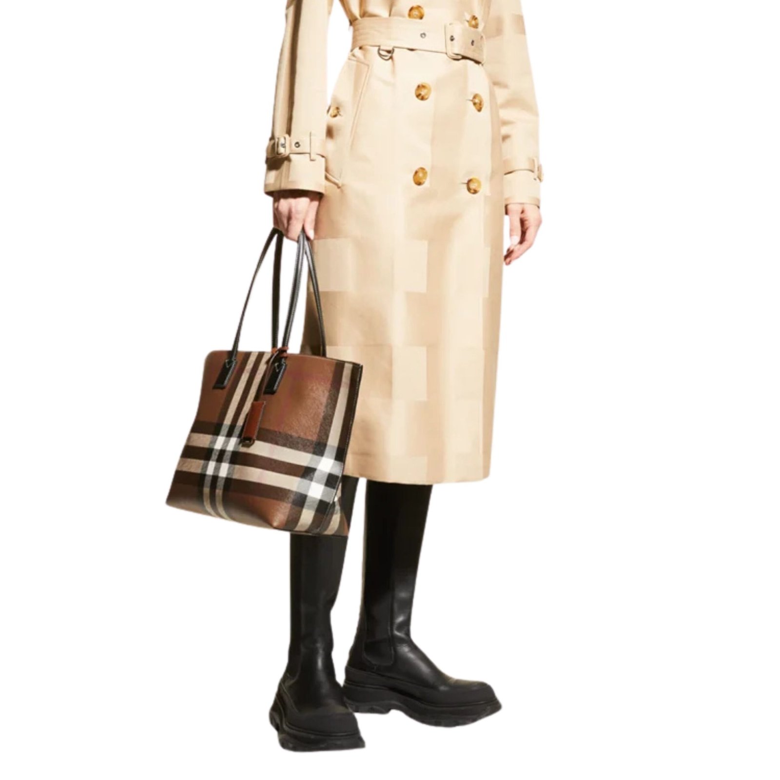 CHECK E CANVAS TOTE BAG