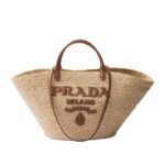 LARGE RAFFIA AND LEATHER SHOPPING BAG