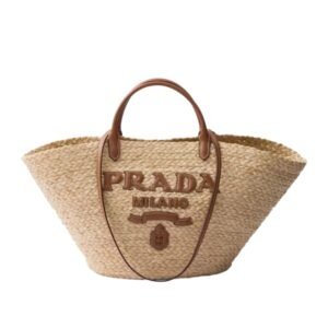 LARGE RAFFIA AND LEATHER SHOPPING BAG