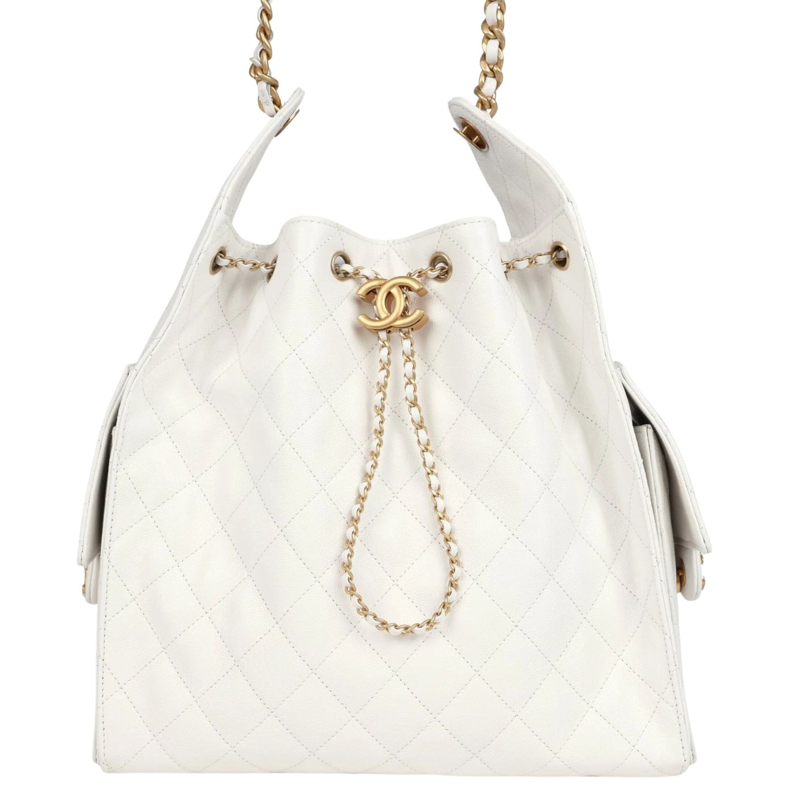 CHANEL MEDIUM 25 HOBO BAG WHITE CAVIAR ANTIQUE GOLD HARDWARE