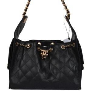 CHANEL SMALL 25 HOBO BAG BLACK CAVIAR ANTIQUE GOLD HARDWARE