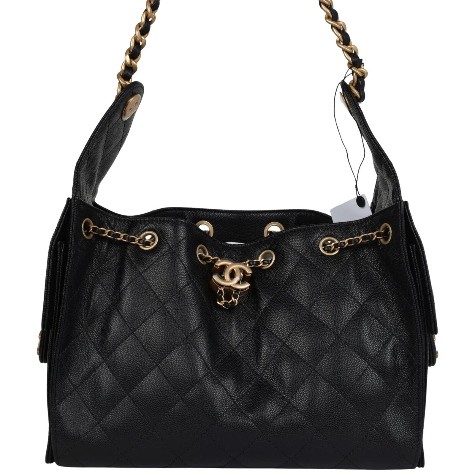 CHANEL SMALL 25 HOBO BAG BLACK CAVIAR ANTIQUE GOLD HARDWARE