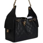 CHANEL SMALL 25 HOBO BAG BLACK CAVIAR ANTIQUE GOLD HARDWARE