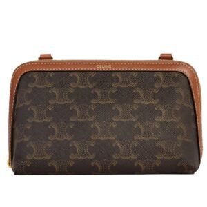 CLUTCH ON CHAIN CUIR TRIONPHE IN TRIONPHE CANVAS AND LAMBSKIN