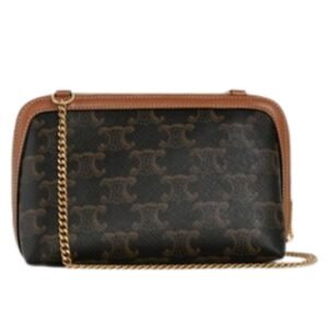 CLUTCH ON CHAIN CUIR TRIONPHE IN TRIONPHE CANVAS AND LAMBSKIN
