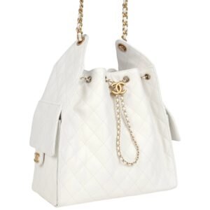 CHANEL MEDIUM 25 HOBO BAG WHITE CAVIAR ANTIQUE GOLD HARDWARE