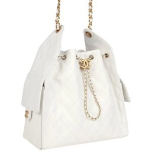 CHANEL MEDIUM 25 HOBO BAG WHITE CAVIAR ANTIQUE GOLD HARDWARE