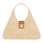 CABAS TRIANGLE IN RAFFIA AND CALFSKIN