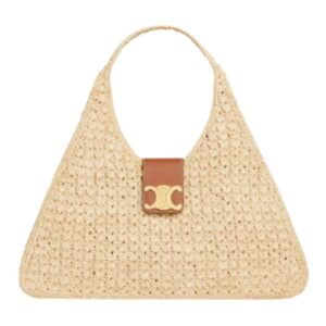 CABAS TRIANGLE IN RAFFIA AND CALFSKIN