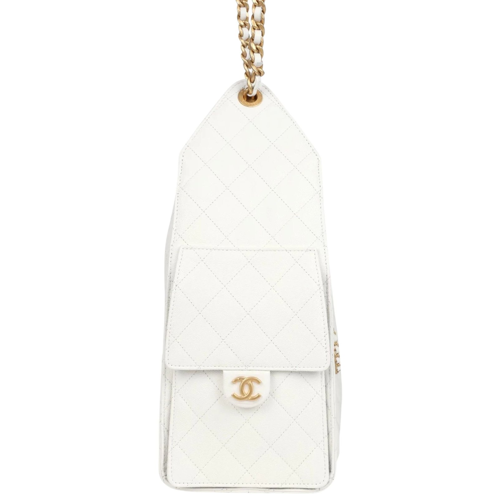 CHANEL MEDIUM 25 HOBO BAG WHITE CAVIAR ANTIQUE GOLD HARDWARE