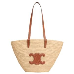 MEDIUM SUPPLE CELINE CLASSIC PANIER IN RAFFIA AND CALFSKIN