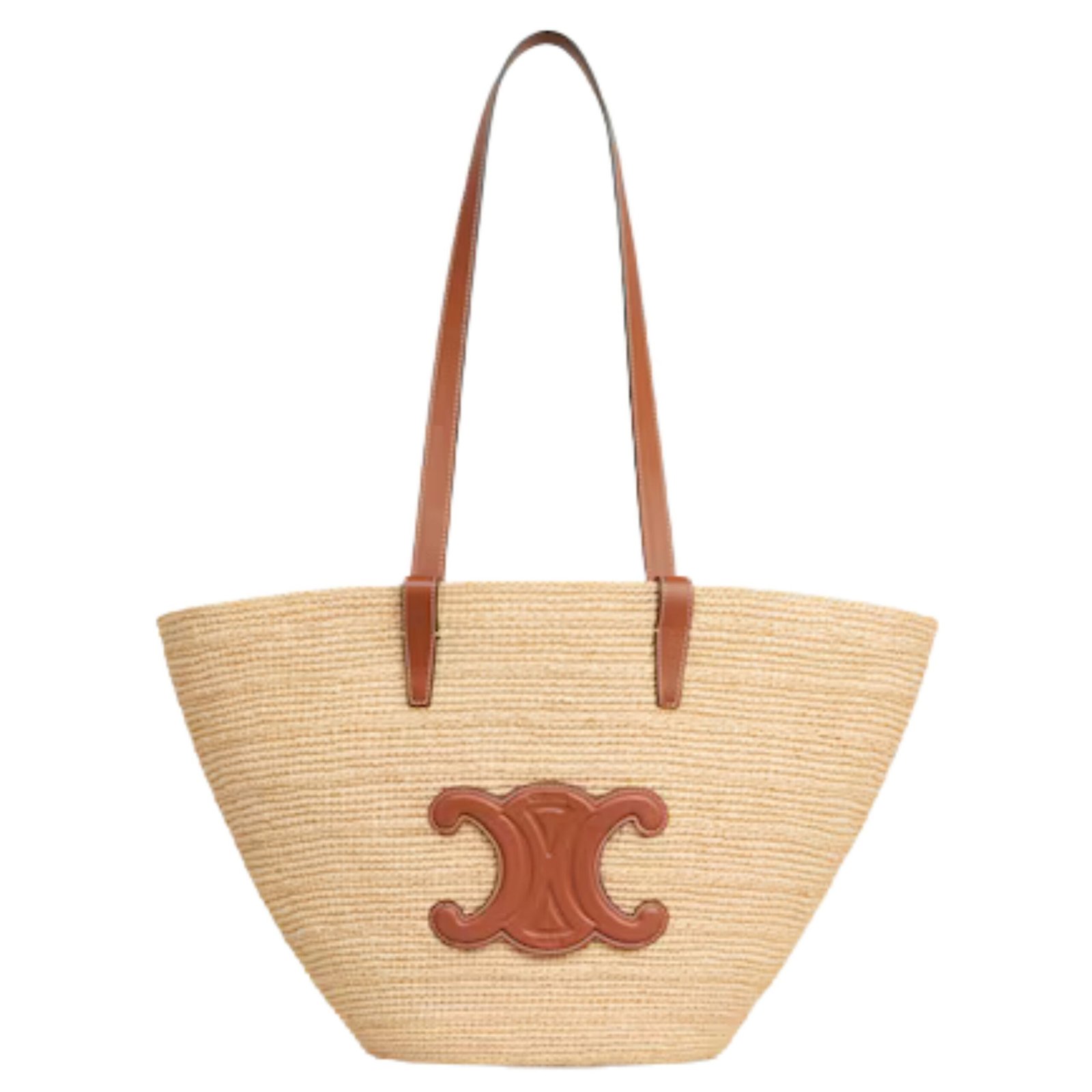 MEDIUM SUPPLE CELINE CLASSIC PANIER IN RAFFIA AND CALFSKIN