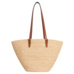 MEDIUM SUPPLE CELINE CLASSIC PANIER IN RAFFIA AND CALFSKIN