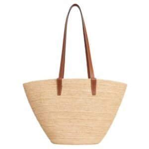 MEDIUM SUPPLE CELINE CLASSIC PANIER IN RAFFIA AND CALFSKIN