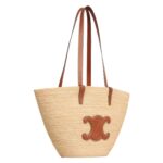 MEDIUM SUPPLE CELINE CLASSIC PANIER IN RAFFIA AND CALFSKIN