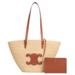 MEDIUM SUPPLE CELINE CLASSIC PANIER IN RAFFIA AND CALFSKIN