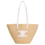 MEDIUM SUPPLE CELINE CLASSIC PANIER IN RAFFIA AND CALFSKIN