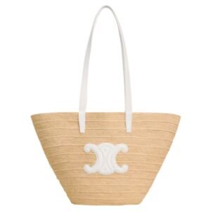 MEDIUM SUPPLE CELINE CLASSIC PANIER IN RAFFIA AND CALFSKIN