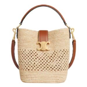 SMALL LOUISE BUCKET IN RAFFIA AND CALFSKIN