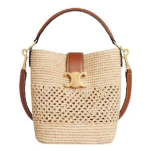 SMALL LOUISE BUCKET IN RAFFIA AND CALFSKIN