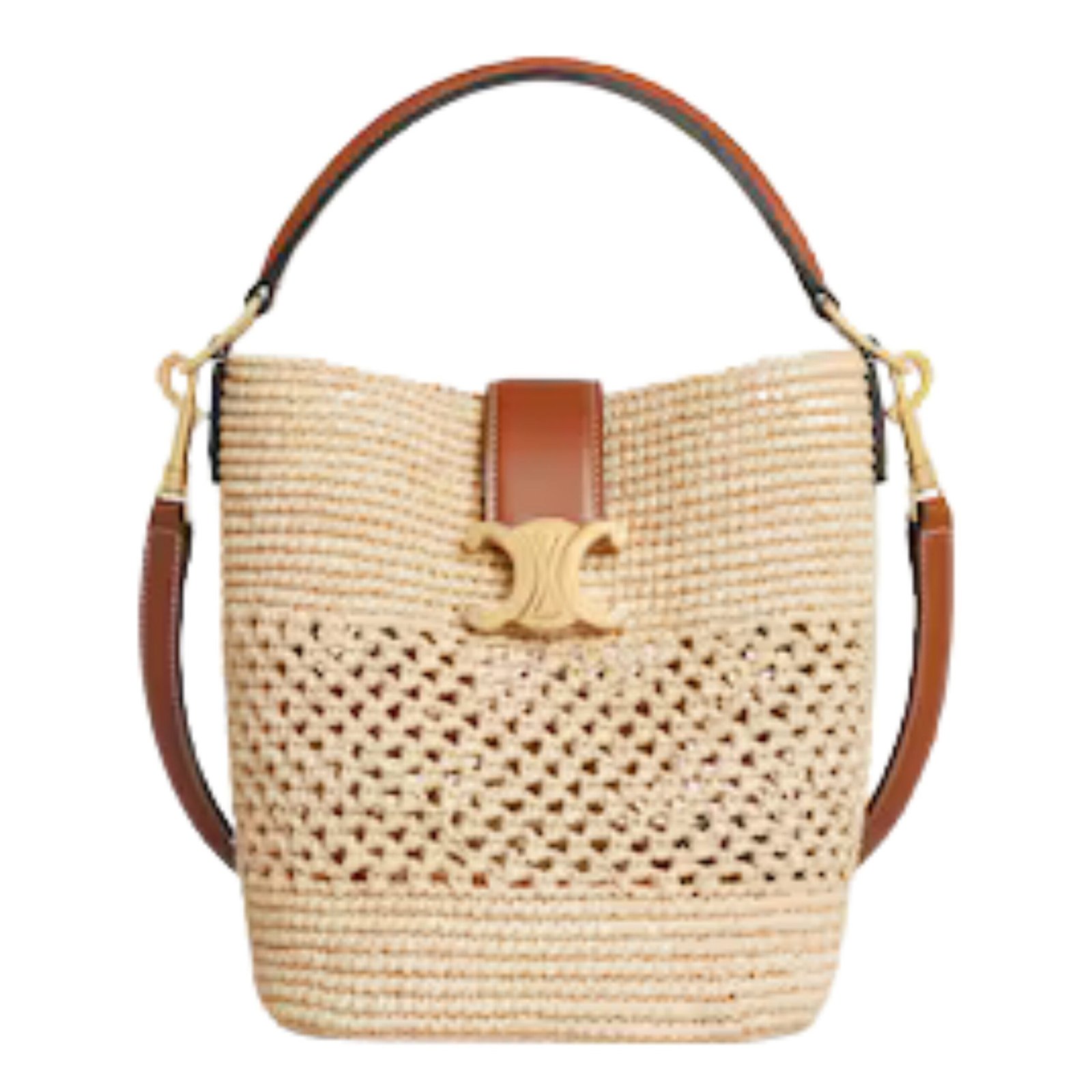 SMALL LOUISE BUCKET IN RAFFIA AND CALFSKIN