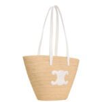 MEDIUM SUPPLE CELINE CLASSIC PANIER IN RAFFIA AND CALFSKIN