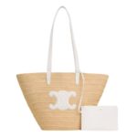 MEDIUM SUPPLE CELINE CLASSIC PANIER IN RAFFIA AND CALFSKIN