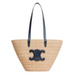 MEDIUM SUPPLE CELINE CLASSIC PANIER IN RAFFIA AND CALFSKIN