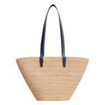 MEDIUM SUPPLE CELINE CLASSIC PANIER IN RAFFIA AND CALFSKIN