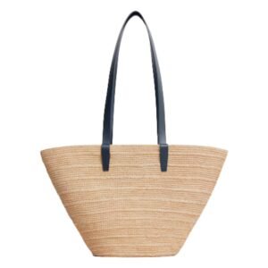 MEDIUM SUPPLE CELINE CLASSIC PANIER IN RAFFIA AND CALFSKIN