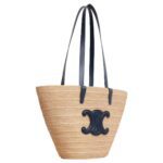 MEDIUM SUPPLE CELINE CLASSIC PANIER IN RAFFIA AND CALFSKIN
