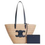 MEDIUM SUPPLE CELINE CLASSIC PANIER IN RAFFIA AND CALFSKIN