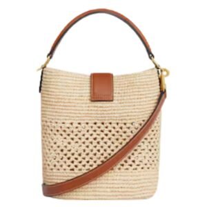 SMALL LOUISE BUCKET IN RAFFIA AND CALFSKIN