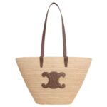MEDIUM SUPPLE CELINE CLASSIC PANIER IN RAFFIA AND CALFSKIN