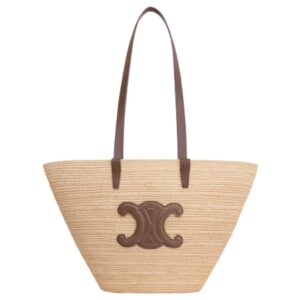 MEDIUM SUPPLE CELINE CLASSIC PANIER IN RAFFIA AND CALFSKIN
