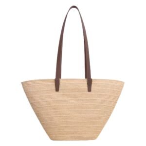 MEDIUM SUPPLE CELINE CLASSIC PANIER IN RAFFIA AND CALFSKIN