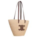 MEDIUM SUPPLE CELINE CLASSIC PANIER IN RAFFIA AND CALFSKIN