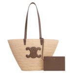 MEDIUM SUPPLE CELINE CLASSIC PANIER IN RAFFIA AND CALFSKIN