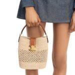 SMALL LOUISE BUCKET IN RAFFIA AND CALFSKIN